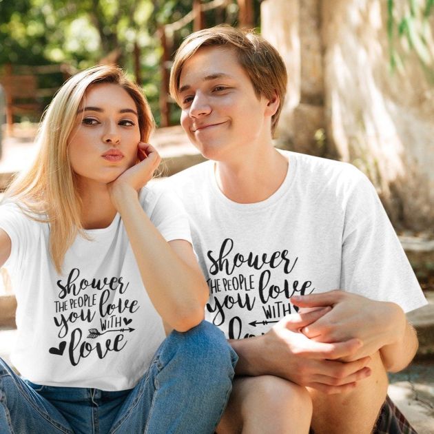 Cute Valentine Matching Outfits with 'Shower the People You Love with Love' - Set for Couples