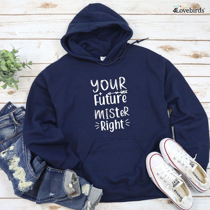 Future Mister and Miss Right Adorable Matching Outfits Set - Honeymoon, Marriage, Cute Couple Gift
