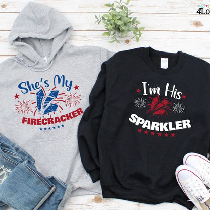 His Sparkler & Her Firecracker Fourth of July Matching Outfits, Humorous 4th July Couple Sets