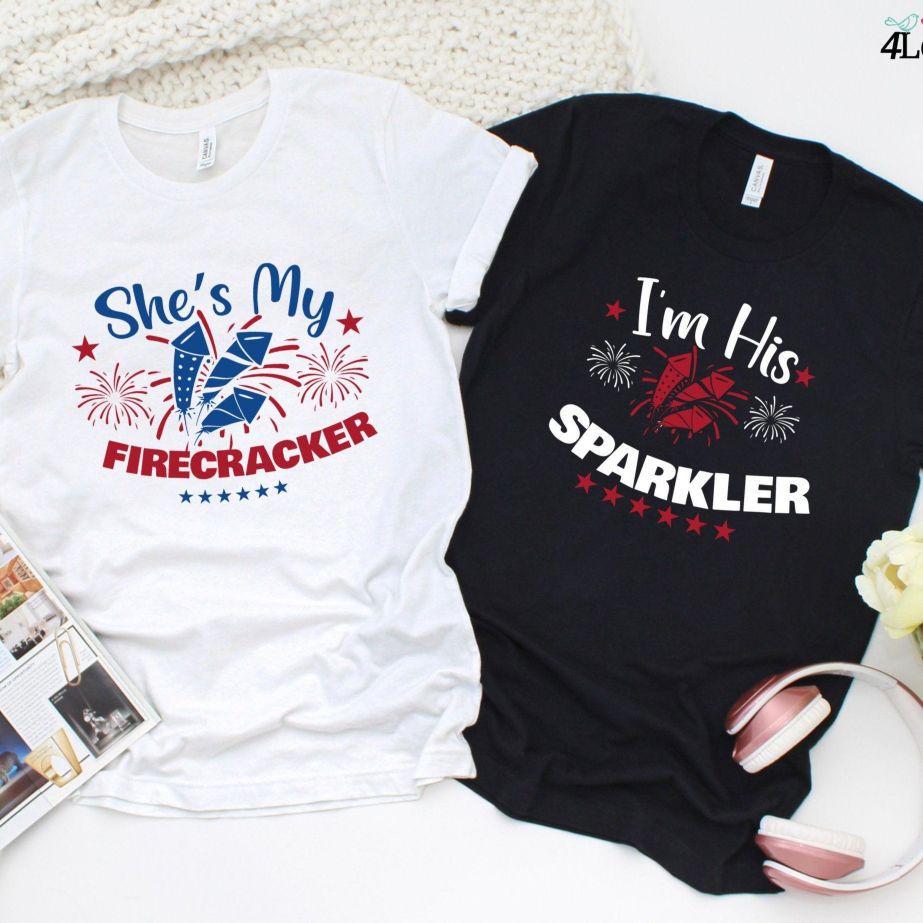 His Sparkler & Her Firecracker Fourth of July Matching Outfits, Humorous 4th July Couple Sets