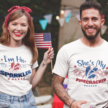 His Sparkler & Her Firecracker Fourth of July Matching Outfits, Humorous 4th July Couple Sets