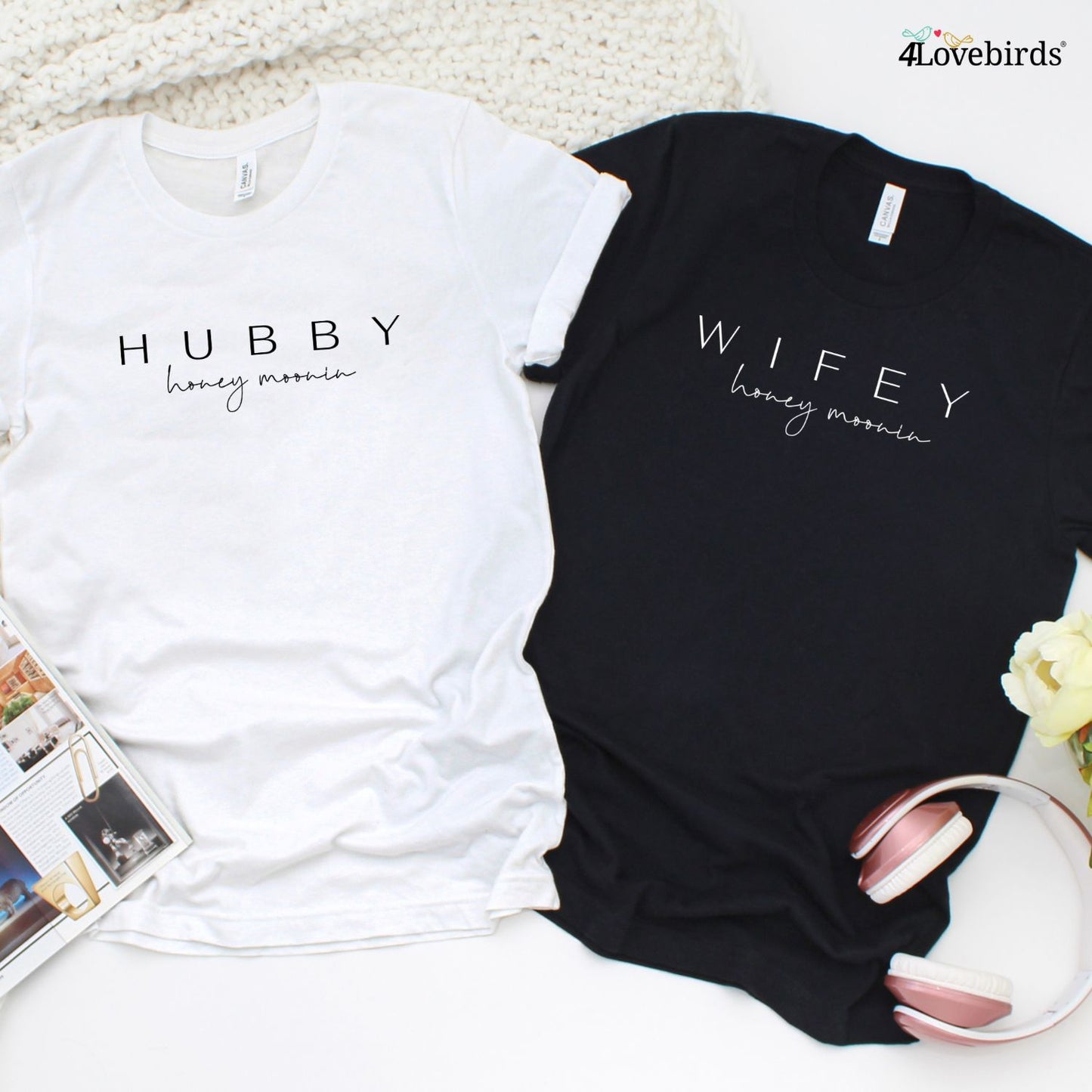 Hubby Wifey Matching Outfits for Honeymoon, Just Married Set, Engagement and Wedding Duo
