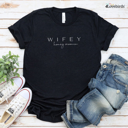 Hubby Wifey Matching Outfits for Honeymoon, Just Married Set, Engagement and Wedding Duo