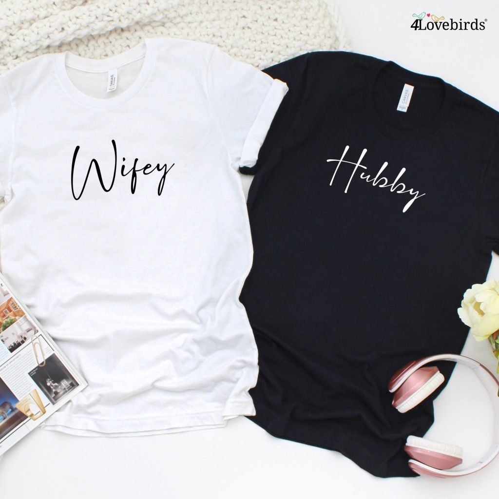 Hubby Wifey Just Married Matching Outfits Set - Perfect for Honeymoon, Bridal Gift Engagement