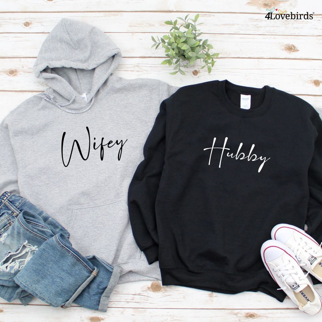 Hubby Wifey Just Married Matching Outfits Set - Perfect for Honeymoon, Bridal Gift Engagement