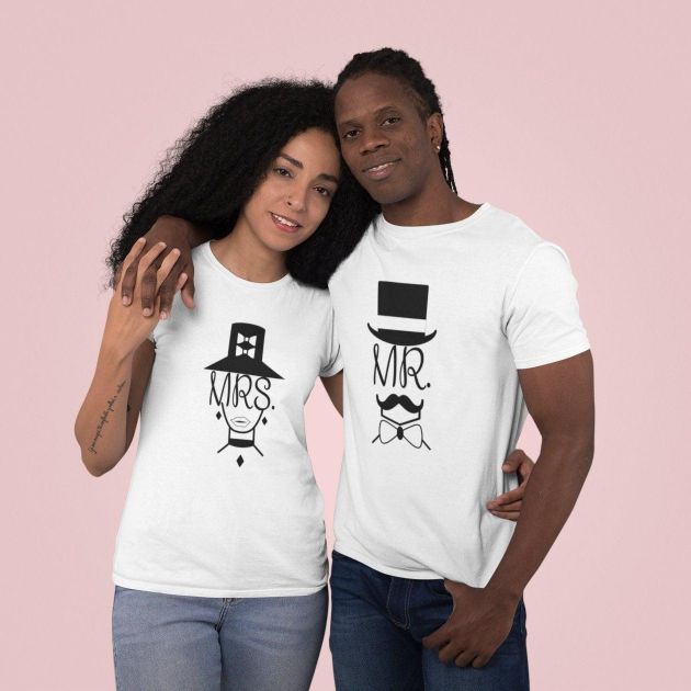 Just Married Mr. & Mrs. Matching Outfits - Cute Vintage Set for Couples & Honeymoon Gifts