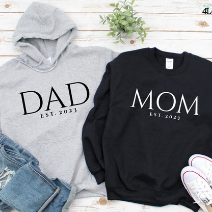 Mom/Dad Est. Matching Hoodie, Valentines Day Sweatshirt, Mother's day Shirt, Mom Mimi Gigi Aunt shirt , Mother's Day Gift, Gift for Dad