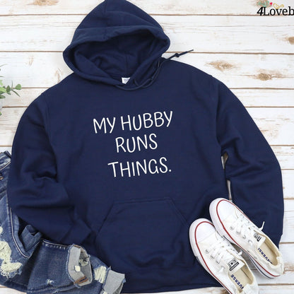 My Wifey / Hubby runs things Matching Set: Perfect for Honeymoon, Newlywed Gift, Cute Married Outfit Set
