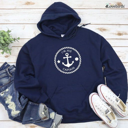 Nautical Themed Matching Outfits Set: 'I'm Her Captain, I'm His Anchor' - Perfect for Boating Enthusiasts