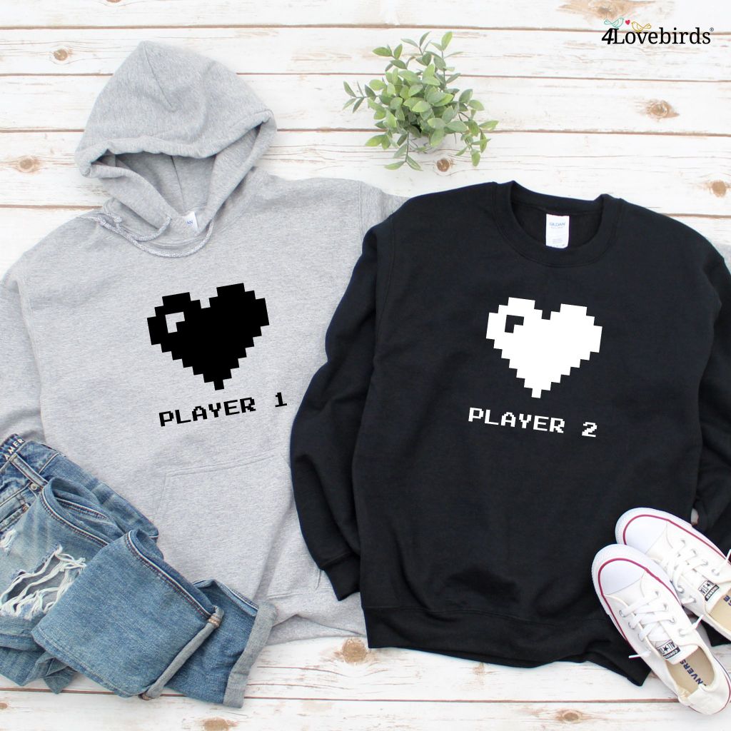 Player 1 / 2 Full Heart Model Matching Outfits for Gaming Lovers, Perfect Valentine's Gift for Couples