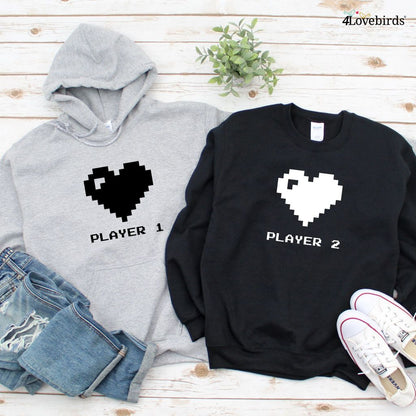 Player 1 / 2 Full Heart Model Matching Outfits for Gaming Lovers, Perfect Valentine's Gift for Couples