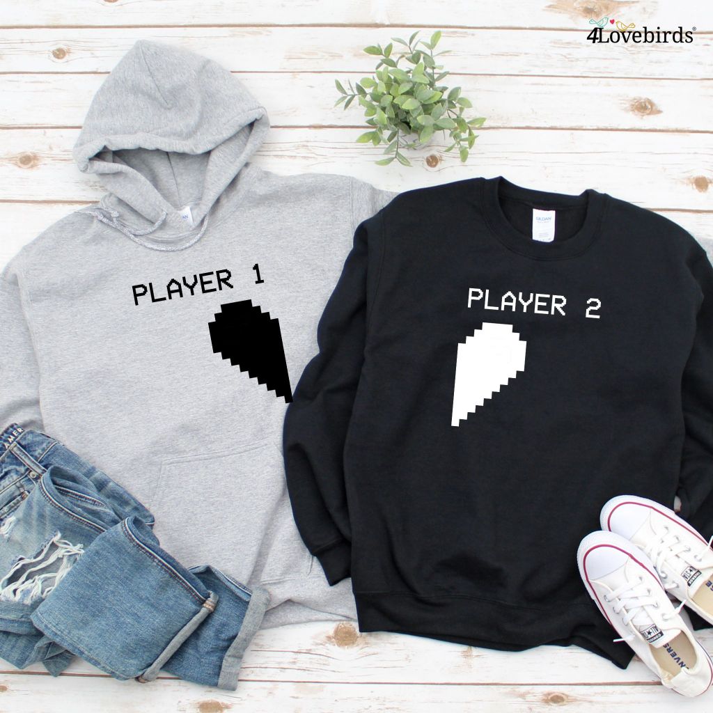 Player 1 & 2 Matching Set, Perfect for Couples, Valentine's Gift, Gaming Duo Outfit, Geek Heart Design