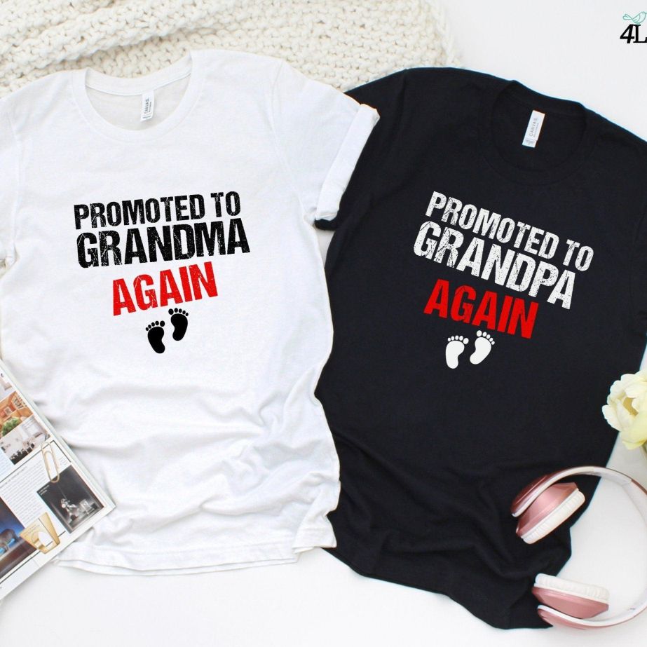 Pregnancy Reveal Matching Outfits: Promoted to Grandpa & Grandma Again Set