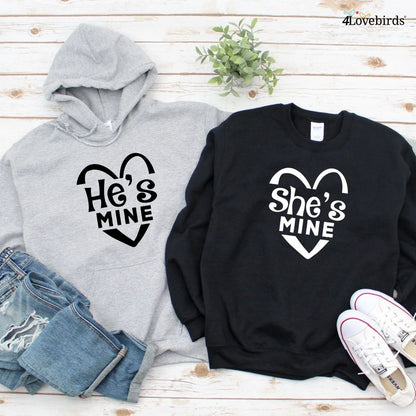 She's/He's Mine - Valentine's Gift for Couples Matching Set, Boyfriend & Girlfriend Outfits