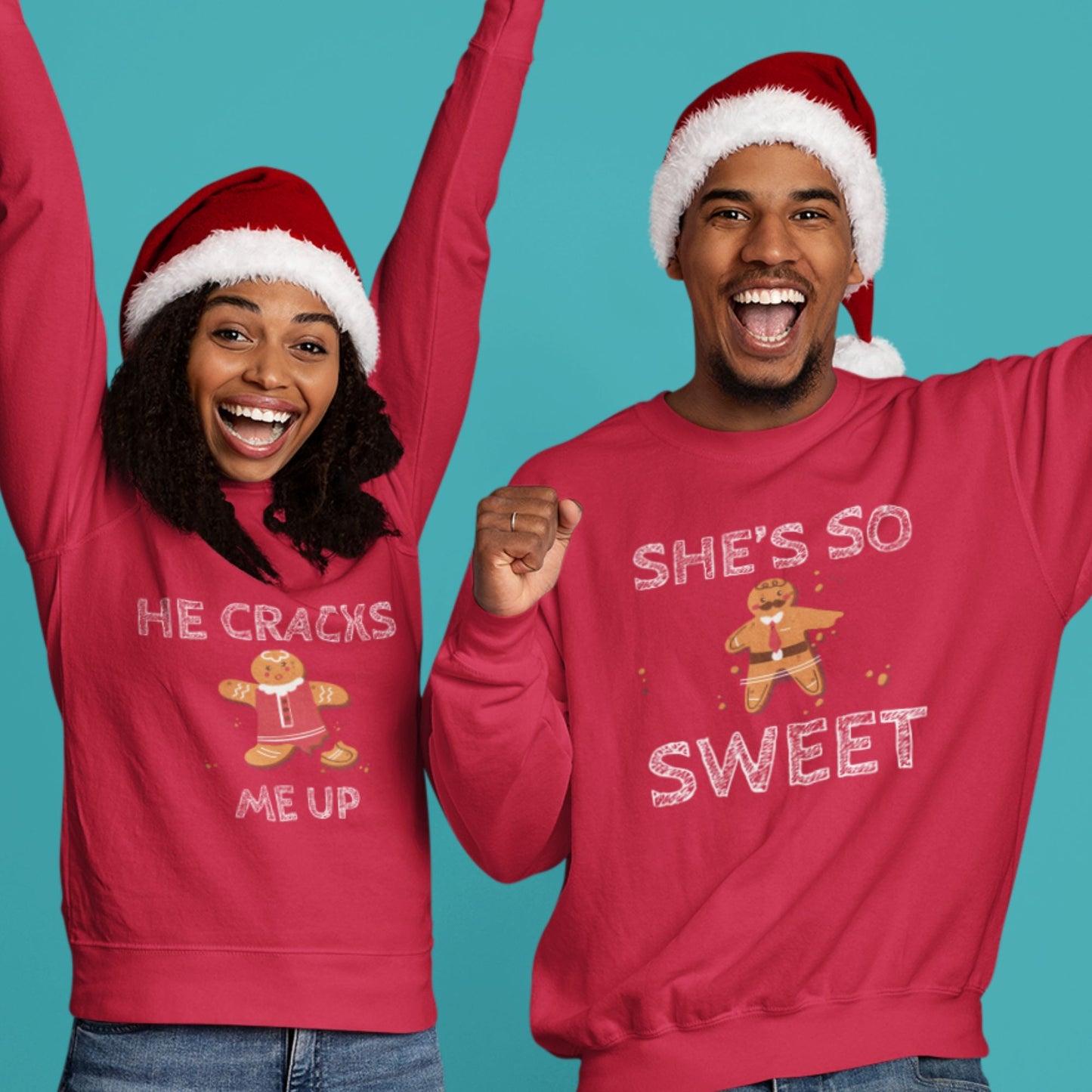 She's So Sweet/He Cracks Me Up - Hilarious Christmas Matching Outfits For Couples