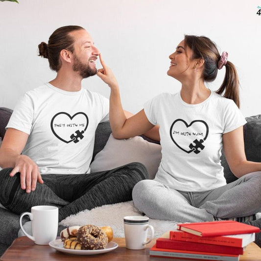 Valentine's Day Matching Outfits Set - Cute 'She's With Me & I'm With Him' for Couples