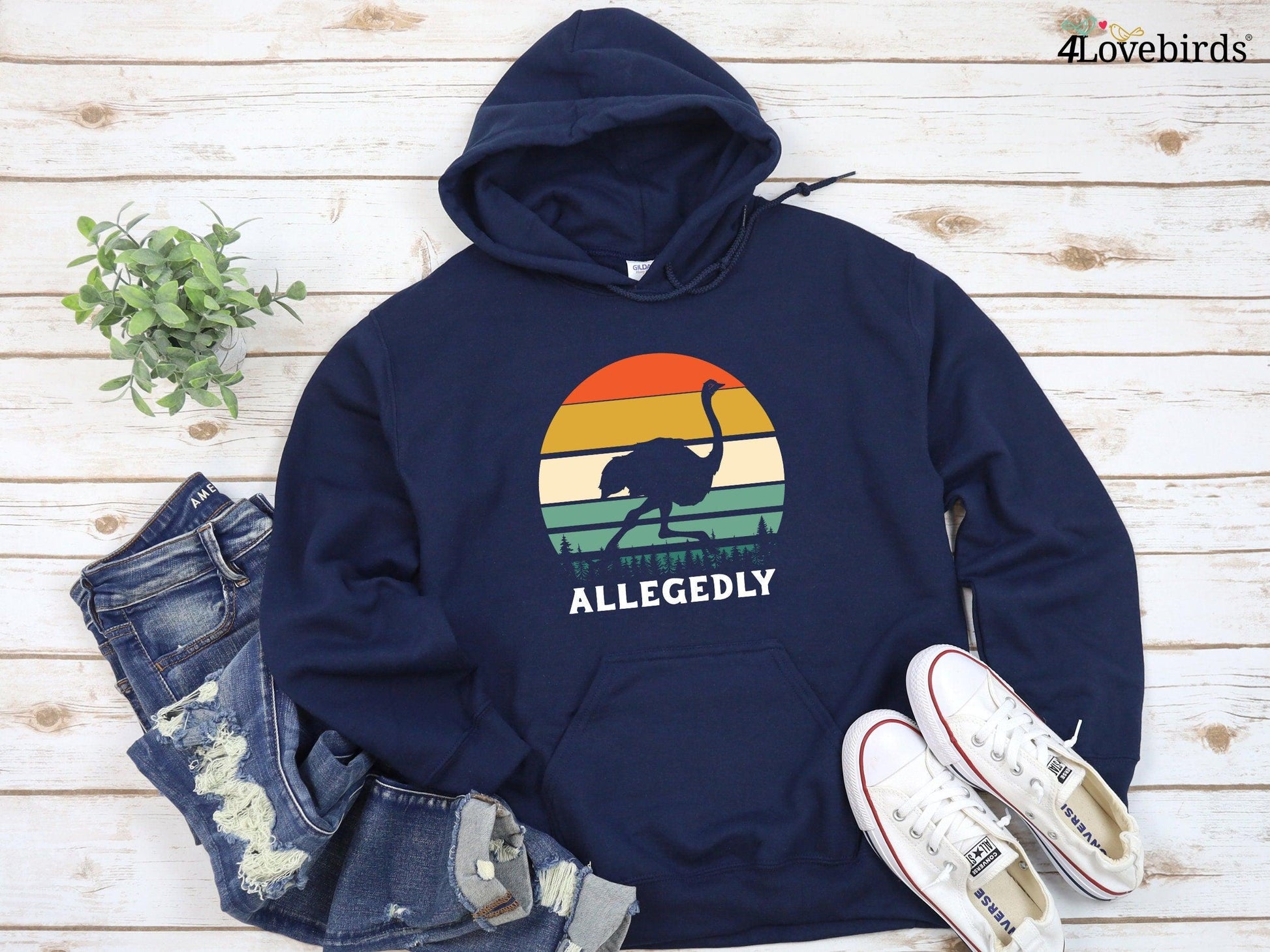 Allagedly Hoodie, Allegedly Ostrich, Valentines Day Sweatshirt, Gift for Valentines, Gift For Husband, Fathers Day Gift Long Sleeve Shirts - 4Lovebirds