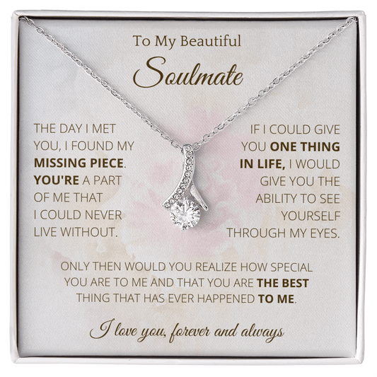 Alluring Necklace To Soulmate Couples Gifts for Girls, Stainless Steel Cubic Zirconia Pendant Ribbon Alluring Necklace, Birthday Christmas Romantic Jewelry For Wife with Message Card Box Personalized - 4Lovebirds