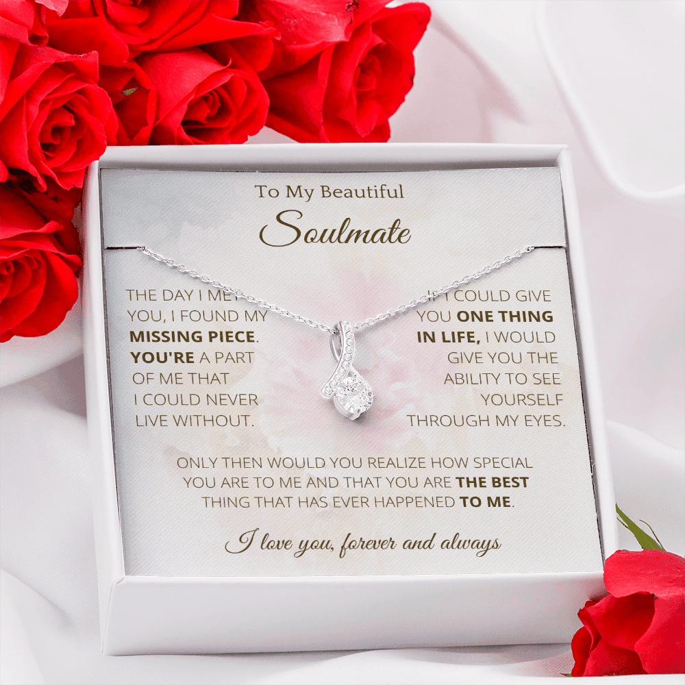 Alluring Necklace To Soulmate Couples Gifts for Girls, Stainless Steel Cubic Zirconia Pendant Ribbon Alluring Necklace, Birthday Christmas Romantic Jewelry For Wife with Message Card Box Personalized - 4Lovebirds