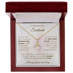 Alluring Necklace To Soulmate Couples Gifts for Girls, Stainless Steel Cubic Zirconia Pendant Ribbon Alluring Necklace, Birthday Christmas Romantic Jewelry For Wife with Message Card Box Personalized - 4Lovebirds