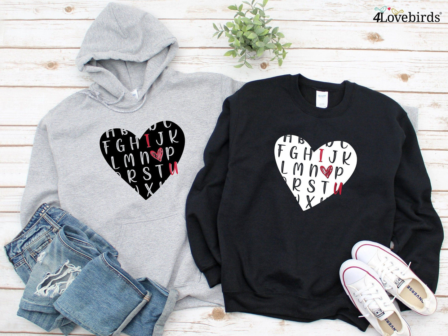 Alphabet of love Hoodie, Lovers matching T-shirt, Gift for Couples, Valentine Sweatshirt, Boyfriend / Girlfriend Longsleeve, Cute Tshirt - 4Lovebirds