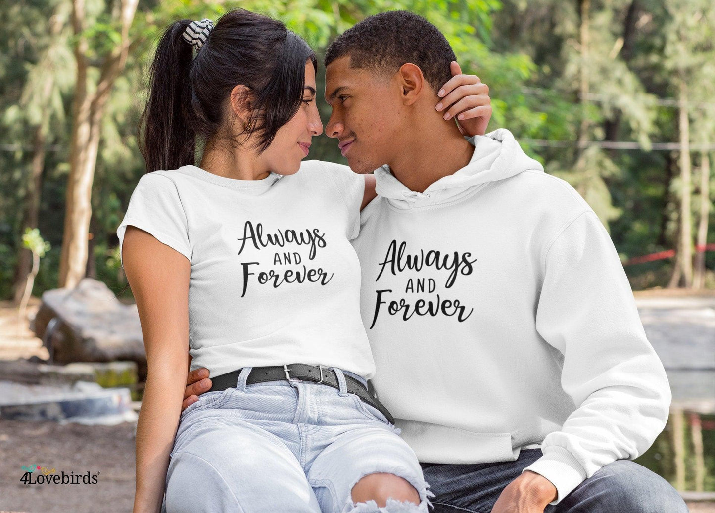 Always And Forever Hoodie, Lovers matching T-shirt, Gift for Couples, Valentine Sweatshirt, Boyfriend / Girlfriend Longsleeve, Cute Tshirt - 4Lovebirds