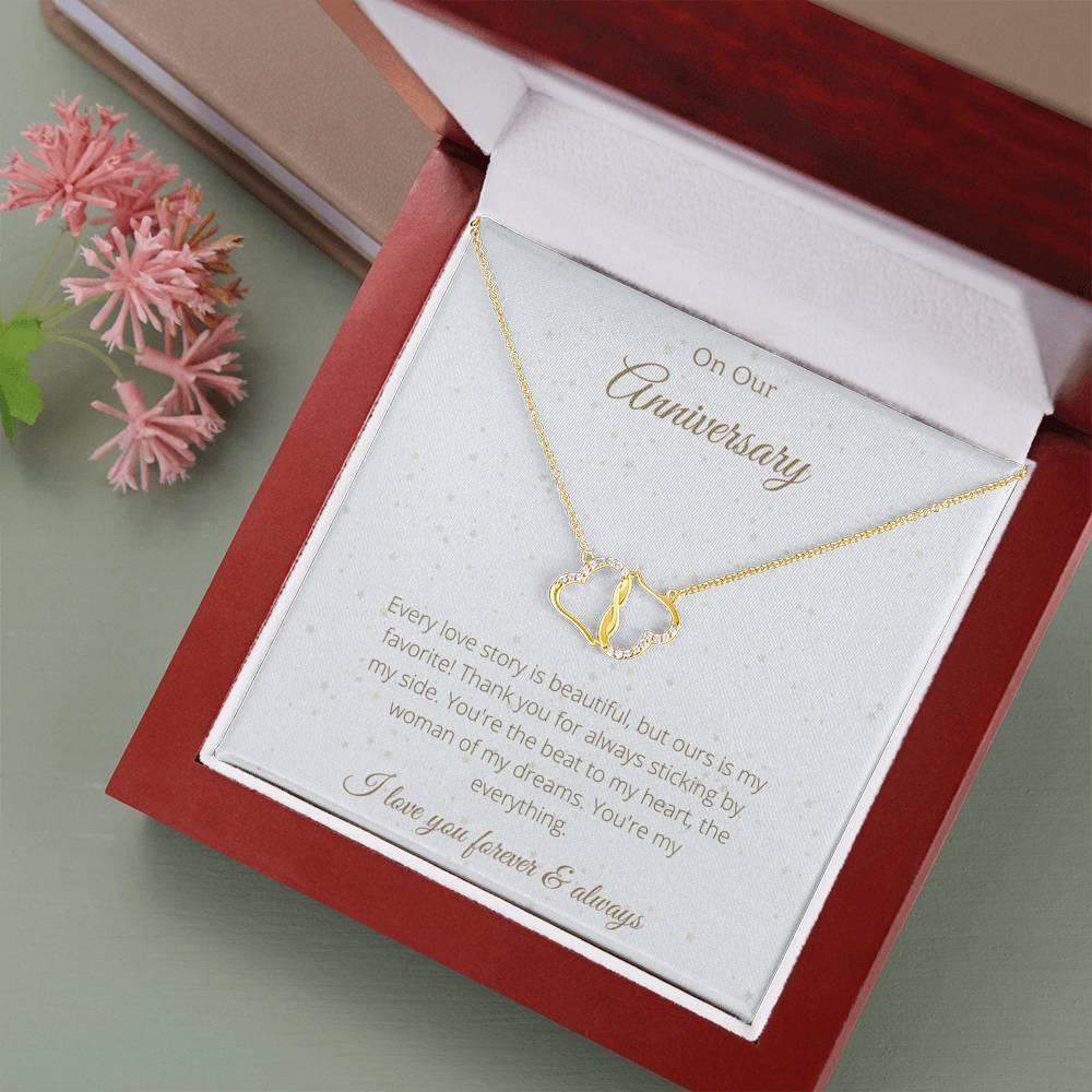 Anniversary Solid Gold Necklace With Real Diamonds - 4Lovebirds