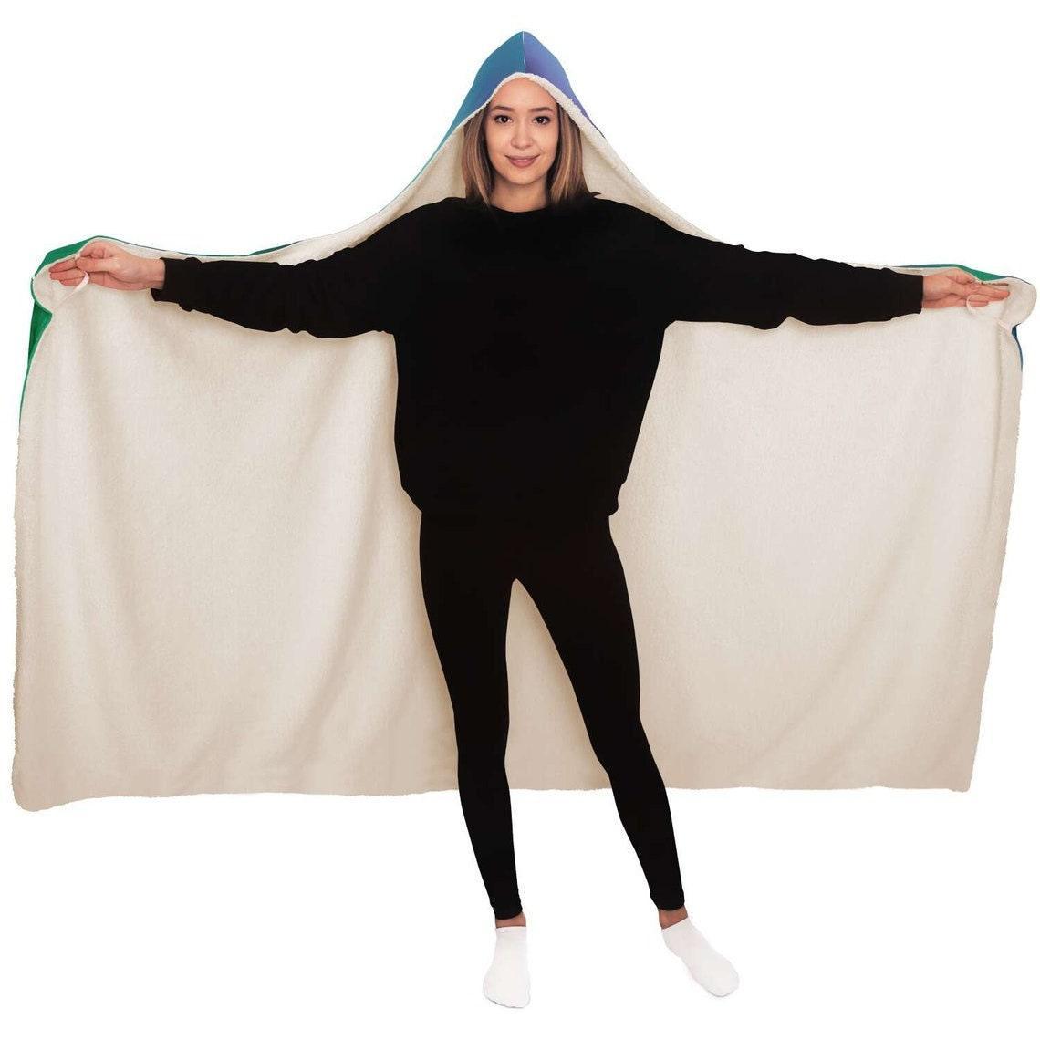 Aurora Borealis Hooded Blanket, Handmade Crafted, Vegan Blanket, With Hood, Multi Colored, Custom Made Quilt, Yoga, Meditation - 4Lovebirds
