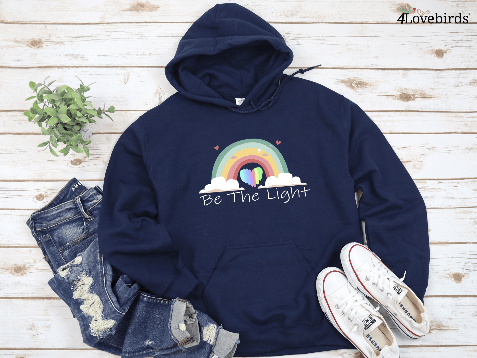 Be The Light, Rainbow Hoodie, Positive Sweatshirt, Positive Vibes, Be Kind, Women Graphic Longsleeve, Slogan Tee, Choose Peace - 4Lovebirds