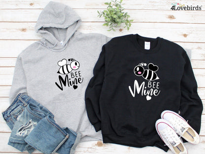 Bee mine Hoodie, Lovers matching T-shirt, Gift for Couples, Valentine Sweatshirt, Boyfriend / Girlfriend Longsleeve, Cute Tshirt - 4Lovebirds