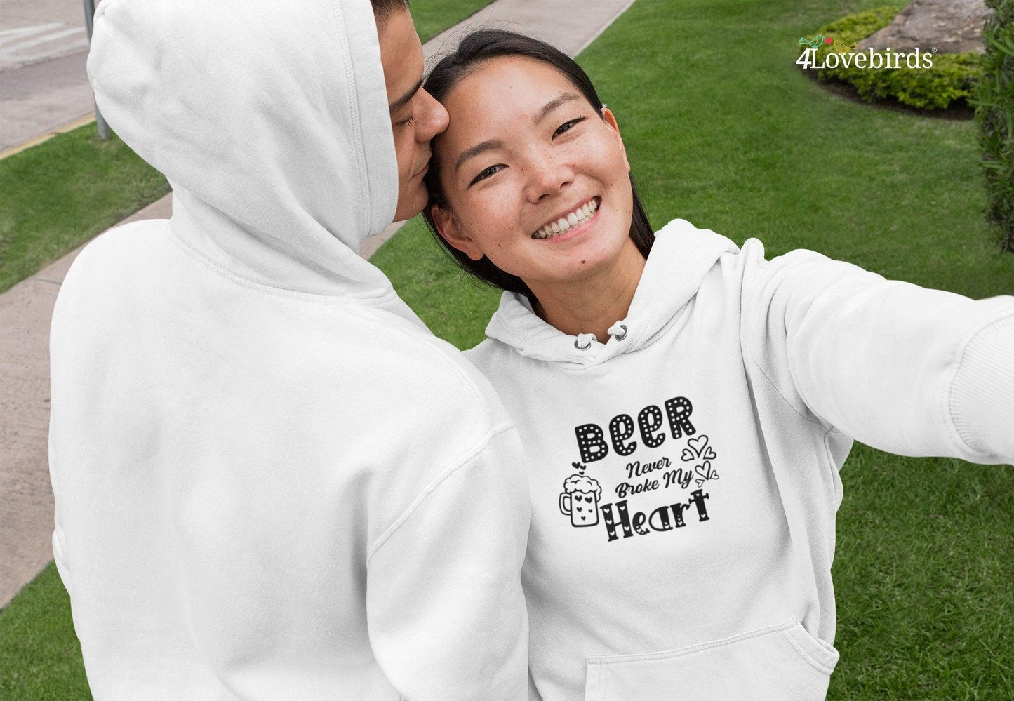 Beer never broke my heart Hoodie, Funny T-shirt, Gift for Couples, Valentine Sweatshirt, Funny Party Shirt, Beer Lover Longsleeve - 4Lovebirds