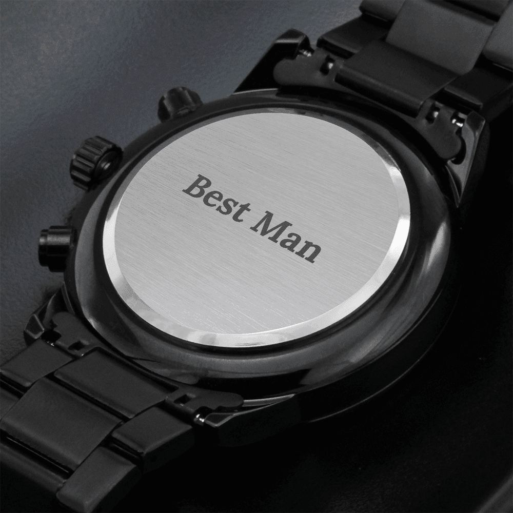 Best Man Engraved Design Black Chronograph Watch - 4Lovebirds