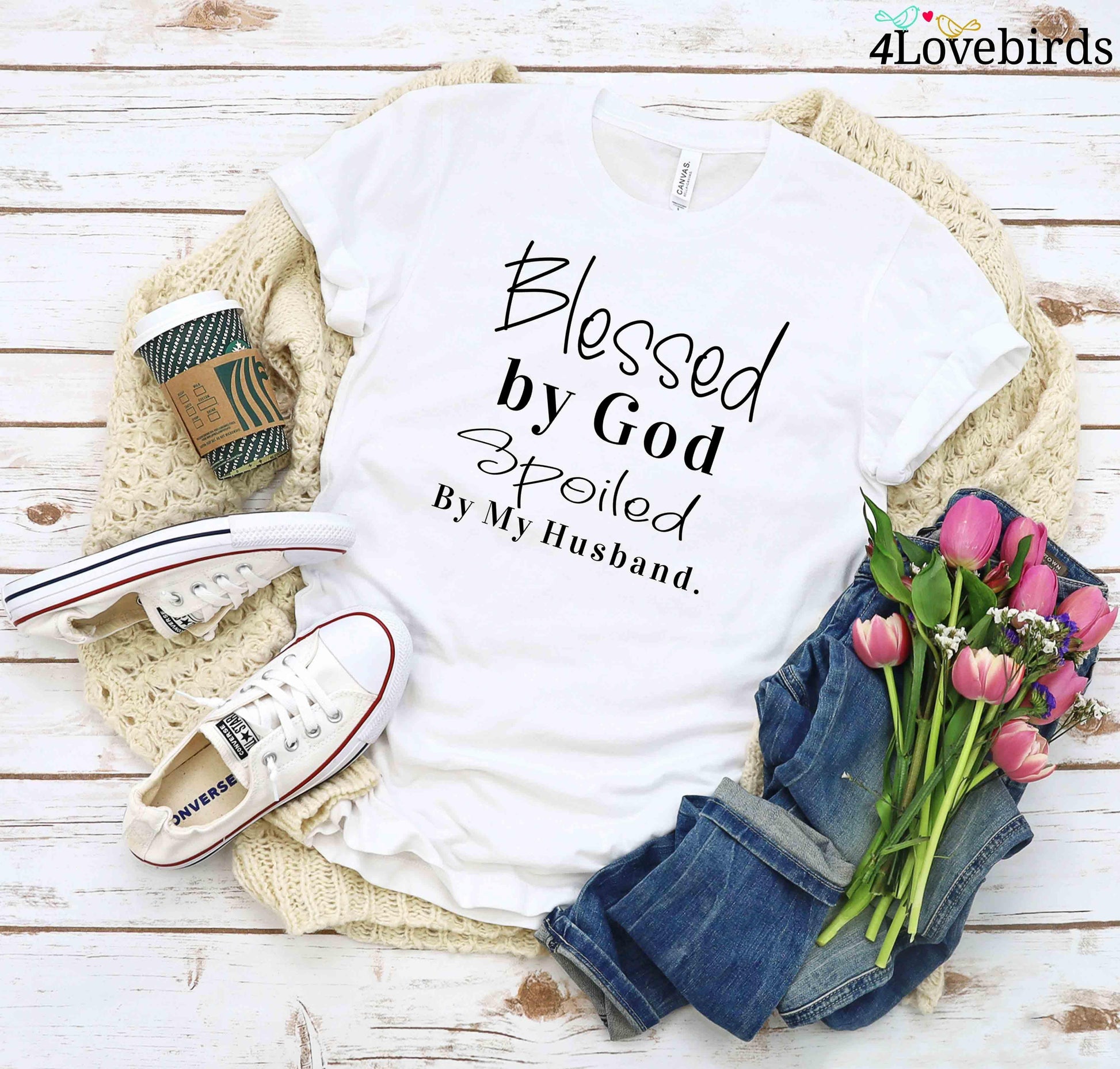 Blessed By God Spoiled By My Husband T-Shirts, Gift For Wife, Valentine's Day Hoodies, Couples Matching Sweatshirts - 4Lovebirds