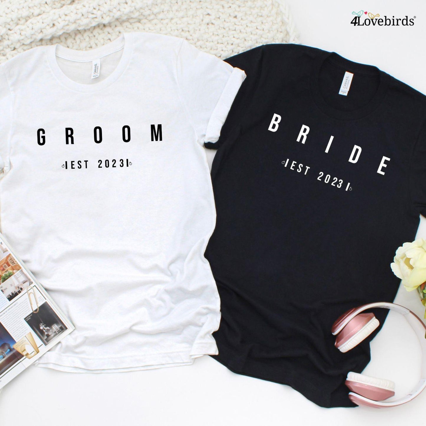 Bride & Groom Custom Est Matching Set| Fun Engagement & Wedding Gifts for Fiancée and Bridal Shower - 4Lovebirds