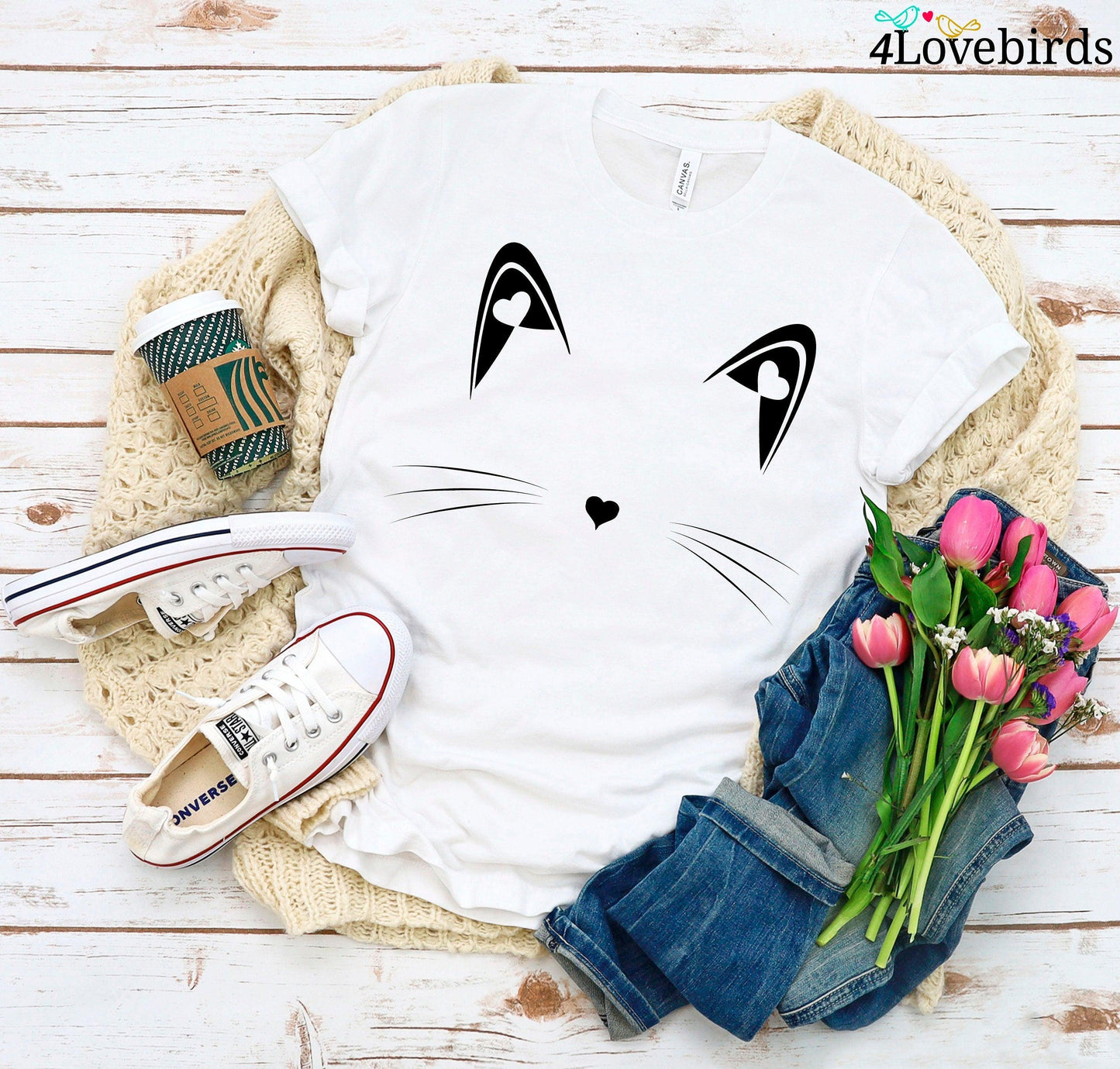 Cat Shirt Kitty Kitten Hoodie | I Love Cats | Funny Present | Animal Lover T-shirt | Whiskers Face | Cat Lover Cute Shirt I women, girl - 4Lovebirds