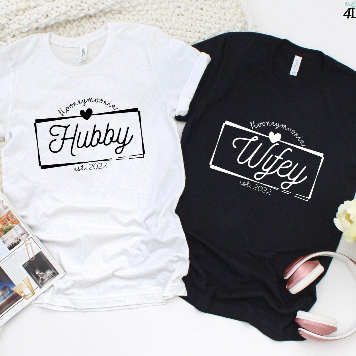 Charming Honeymoon Hubby & Wifey Custom Date Matching Outfits | Just Married & Engaged Duo Sets - 4Lovebirds
