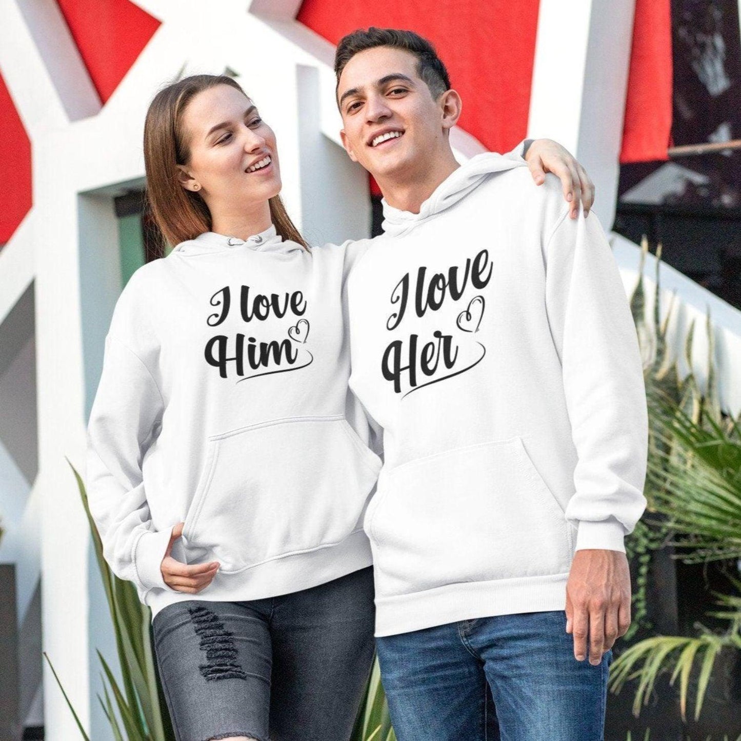 Charming "I Love Him" and "I Love Her" Perfect Matching Outfit Set. Adorable Duo Wear! - 4Lovebirds