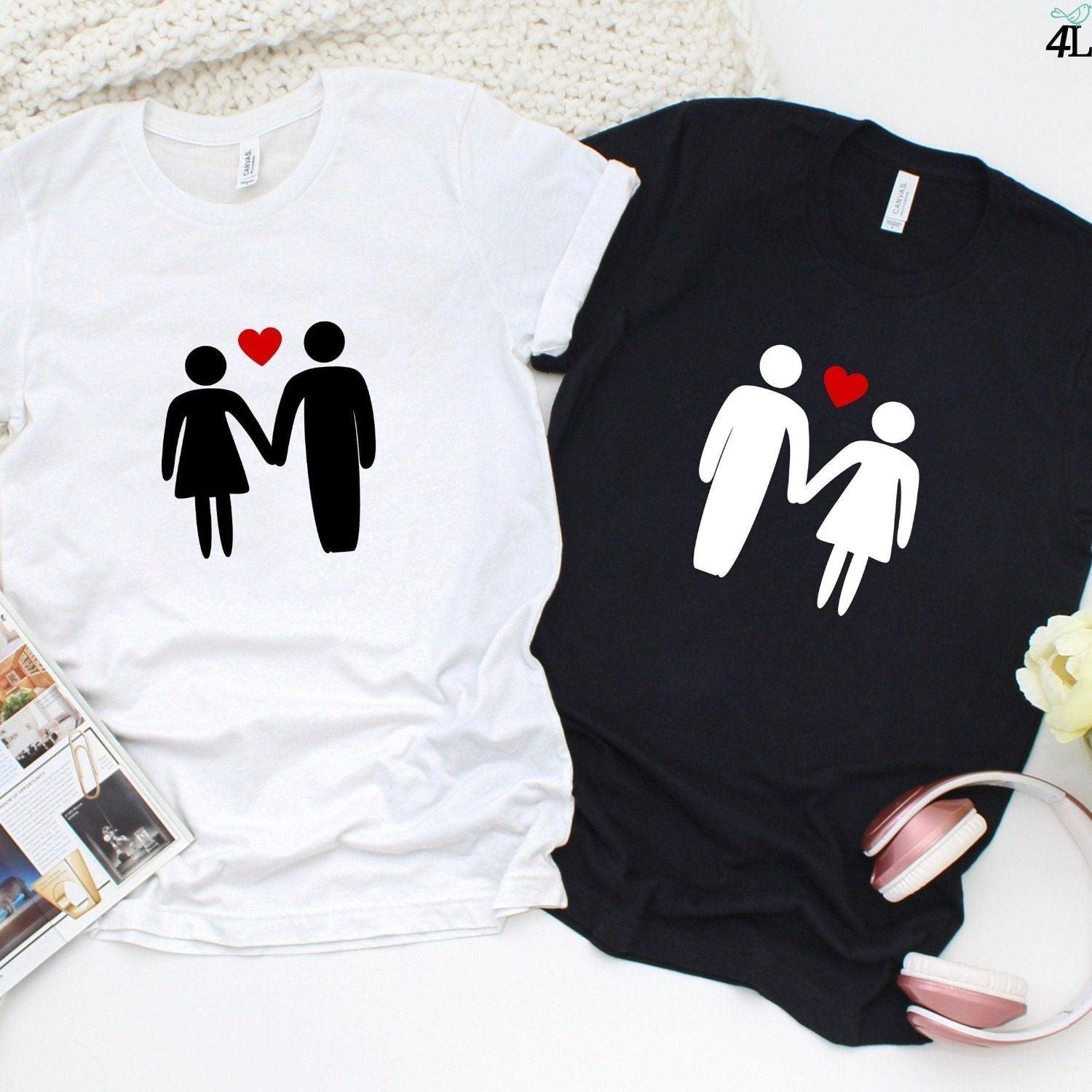 Couple Silhouette Matching Set: Lovers Outfits, Gift for Couples, Valentine Sweatshirt & Tee - 4Lovebirds