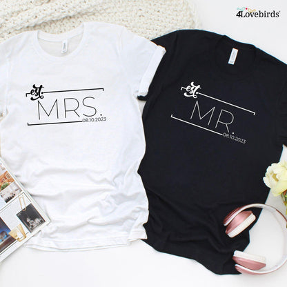 Couples Custom Matching Sets: Mr & Mrs, Personalized Date, Just Wed, Honeymoon & Nuptial Outfits - 4Lovebirds