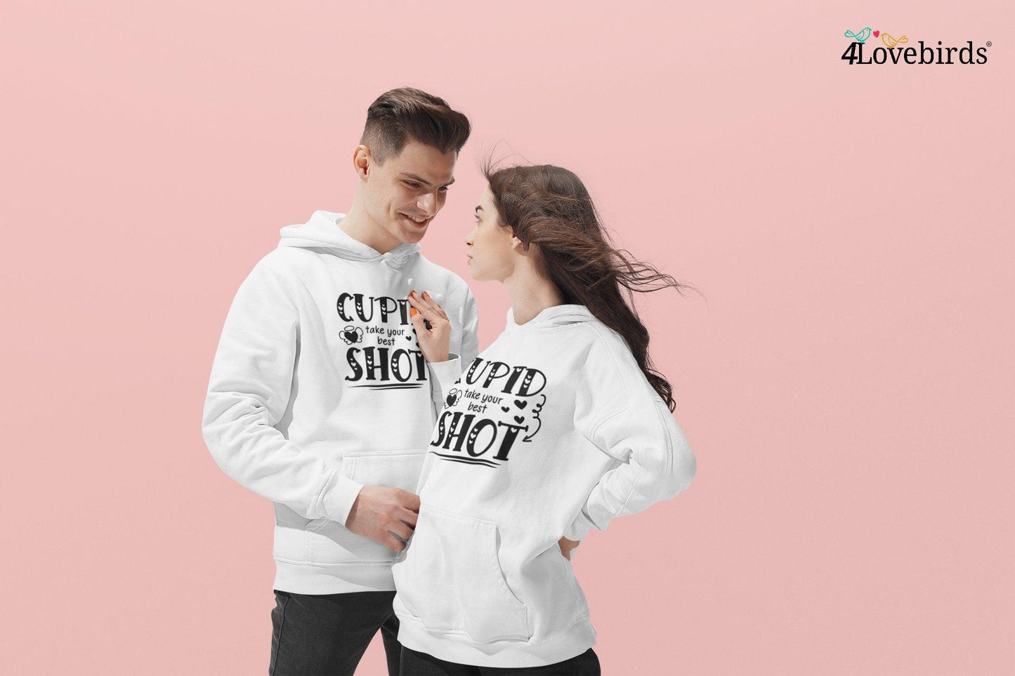 Cupid take your best shot Hoodie, Funny matching T-shirt, Gift for Couples, Valentine Sweatshirt, Boyfriend and Girlfriend Longsleeve - 4Lovebirds