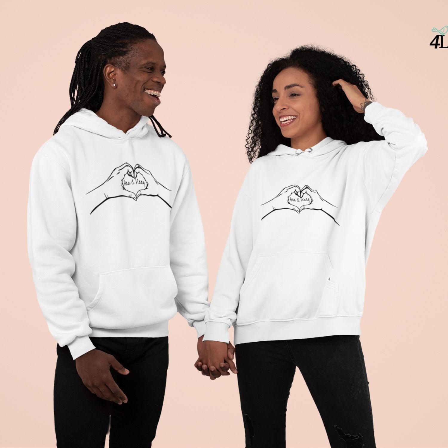 Custom Hand Heart Matching Set: Gift for Couples, Personalized Sweatshirts & Long Sleeve Shirts - 4Lovebirds