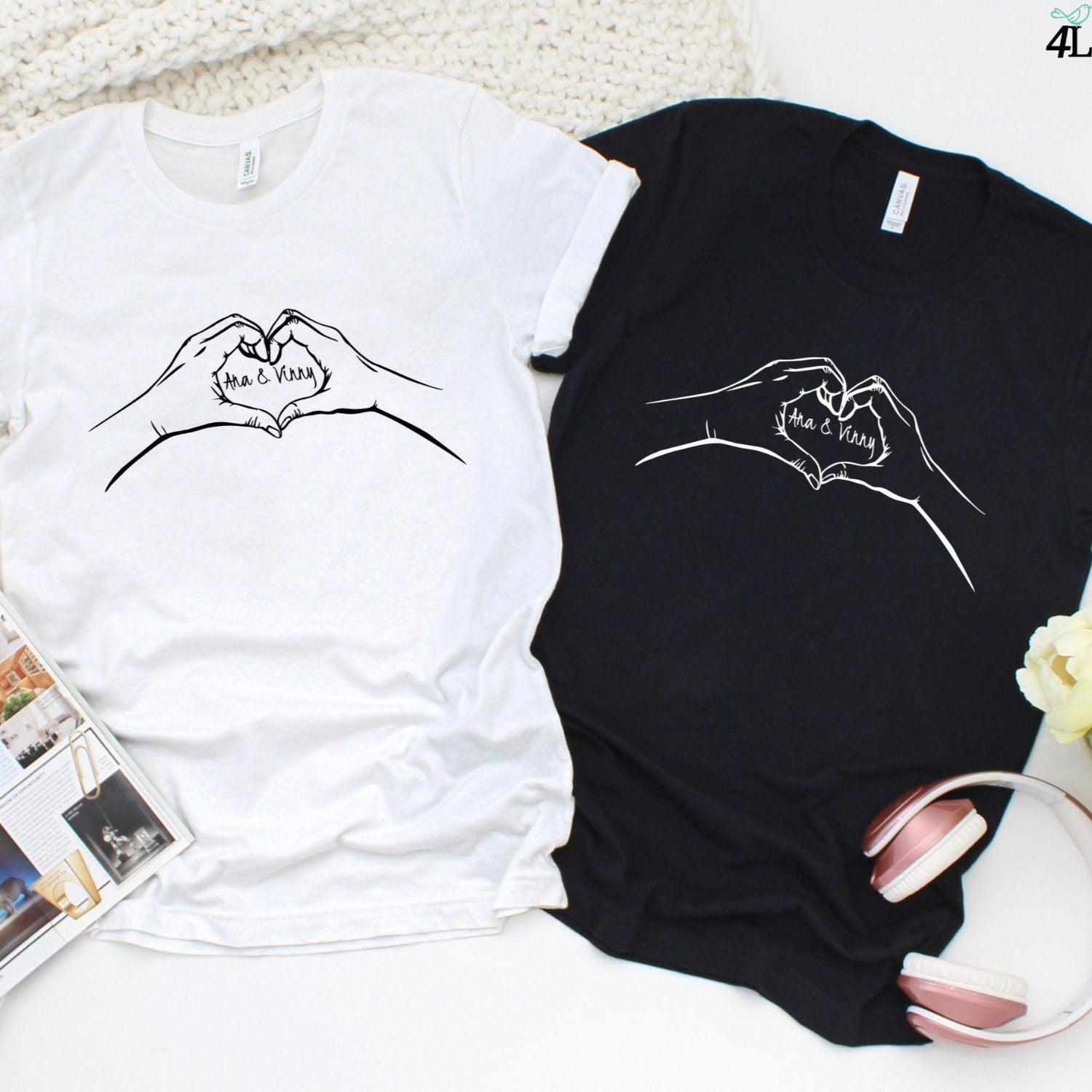 Custom Hand Heart Matching Set: Gift for Couples, Personalized Sweatshirts & Long Sleeve Shirts - 4Lovebirds