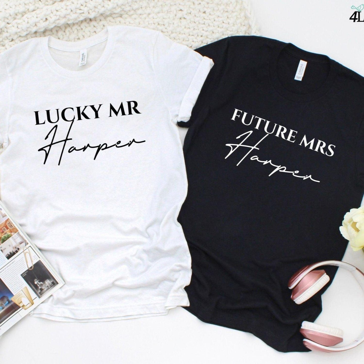 Custom Matching Outfits: Lucky Mr [Last Name] & Future Mrs [Last Name] - Ideal Couple's Engagement Present - Honeymoon Wear - 4Lovebirds