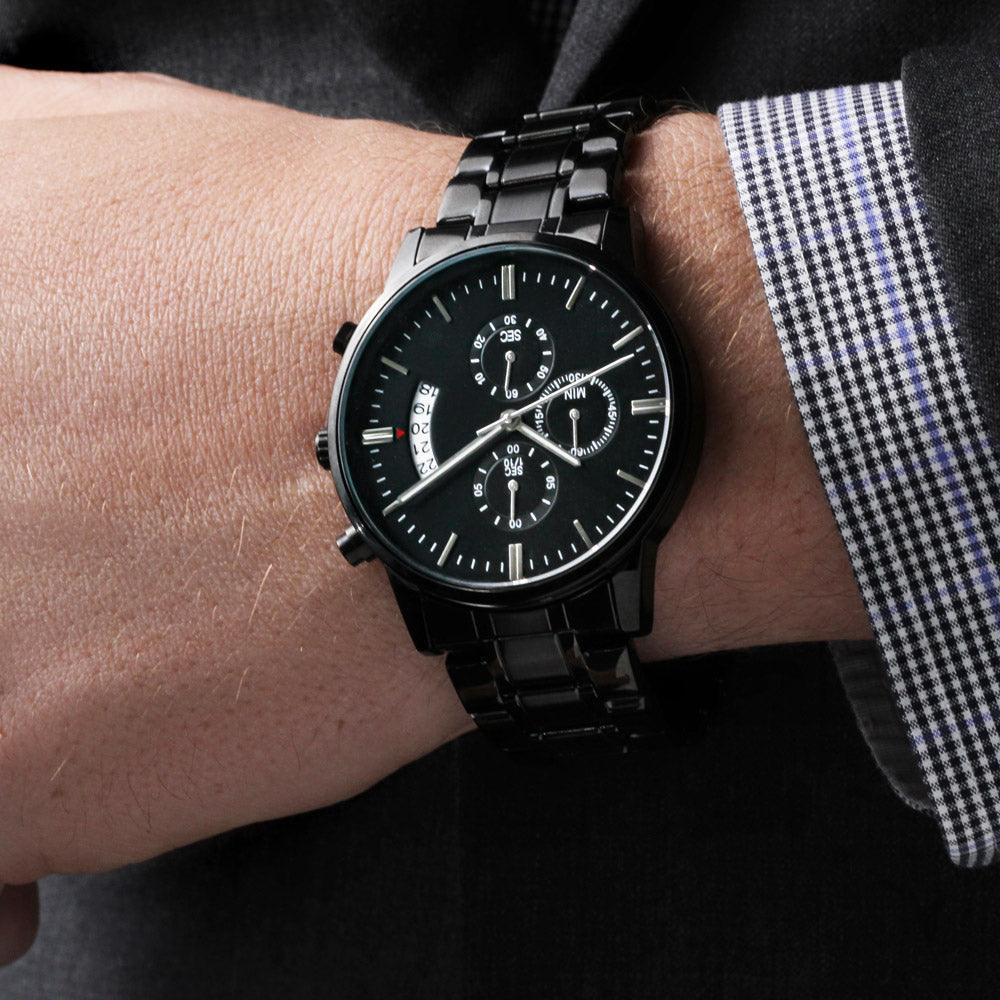 Custom Men's Black Chronograph Watch Engraved and Optional Luxury Box - 4Lovebirds