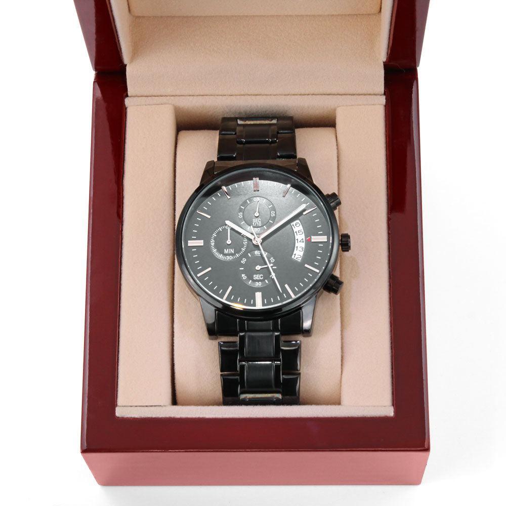 Custom Men's Black Chronograph Watch Engraved and Optional Luxury Box - 4Lovebirds