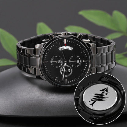 Custom Men's Black Chronograph Watch Engraved and Optional Luxury Box - Custom LOGO - 4Lovebirds