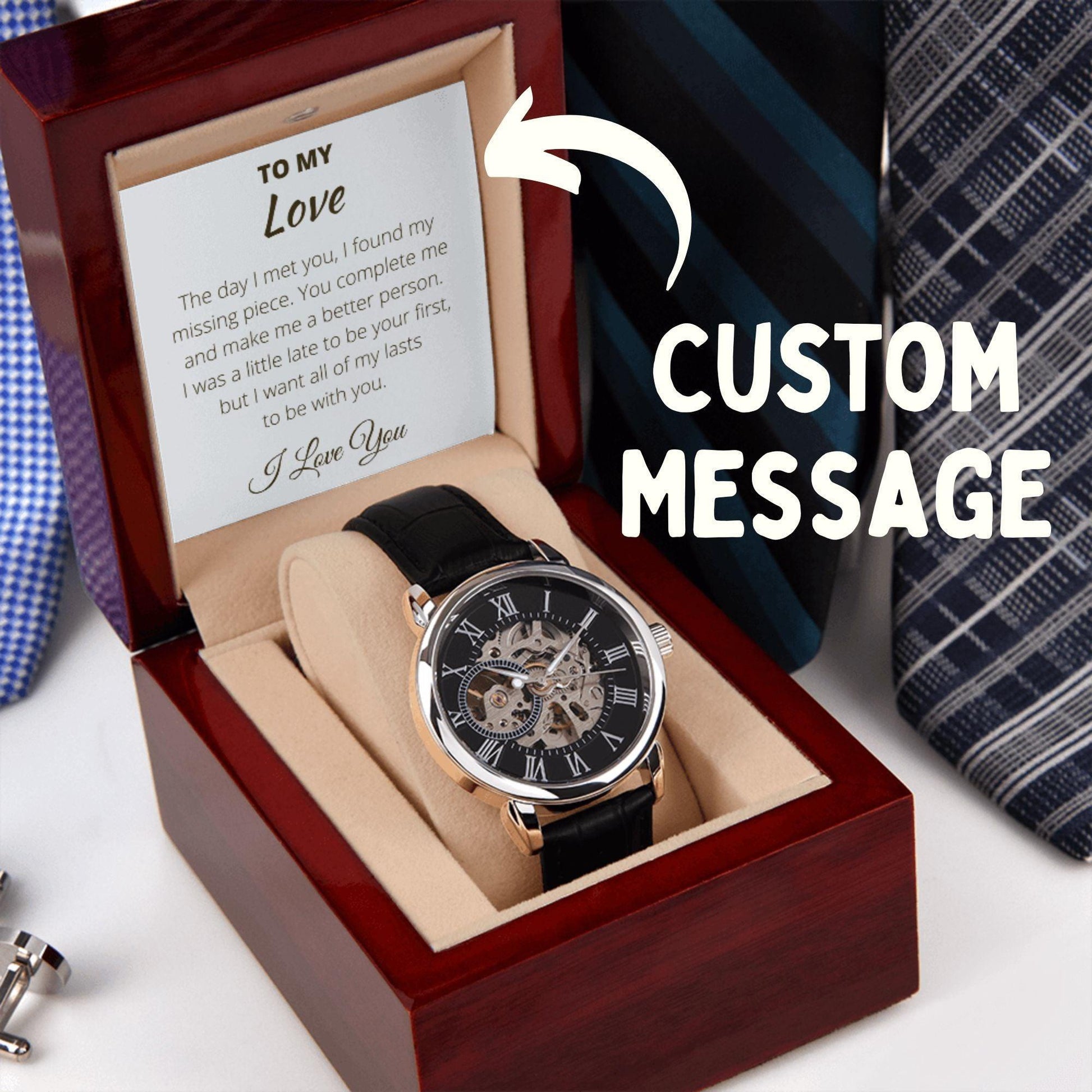Custom Men's Openwork Watch With Message and Luxury Box - 4Lovebirds