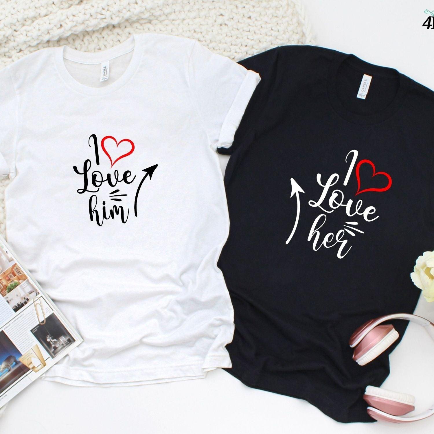 Cute Couples' Matching Outfits: Adorable I Love Him/Her Valentine Set, Ideal Gift - 4Lovebirds