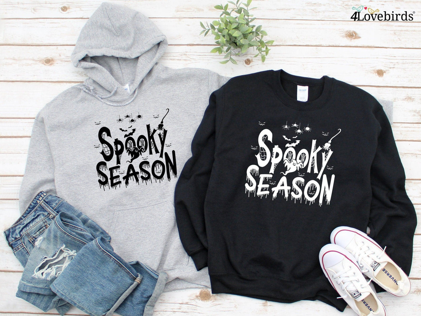 Cute Spooky Season Hoodie, Women's Halloween Sweatshirt, Spooky Season Long Sleeve Shirt, Trick or Treat Costume For Couples, Couple Gifts - 4Lovebirds