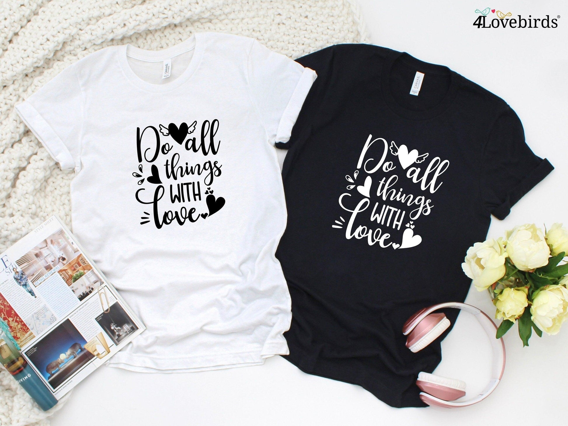 Do All things with love Hoodie, Lovers matching T-shirt, Gift for Couples, Valentine Sweatshirt, Boyfriend / Girlfriend Longsleeve - 4Lovebirds